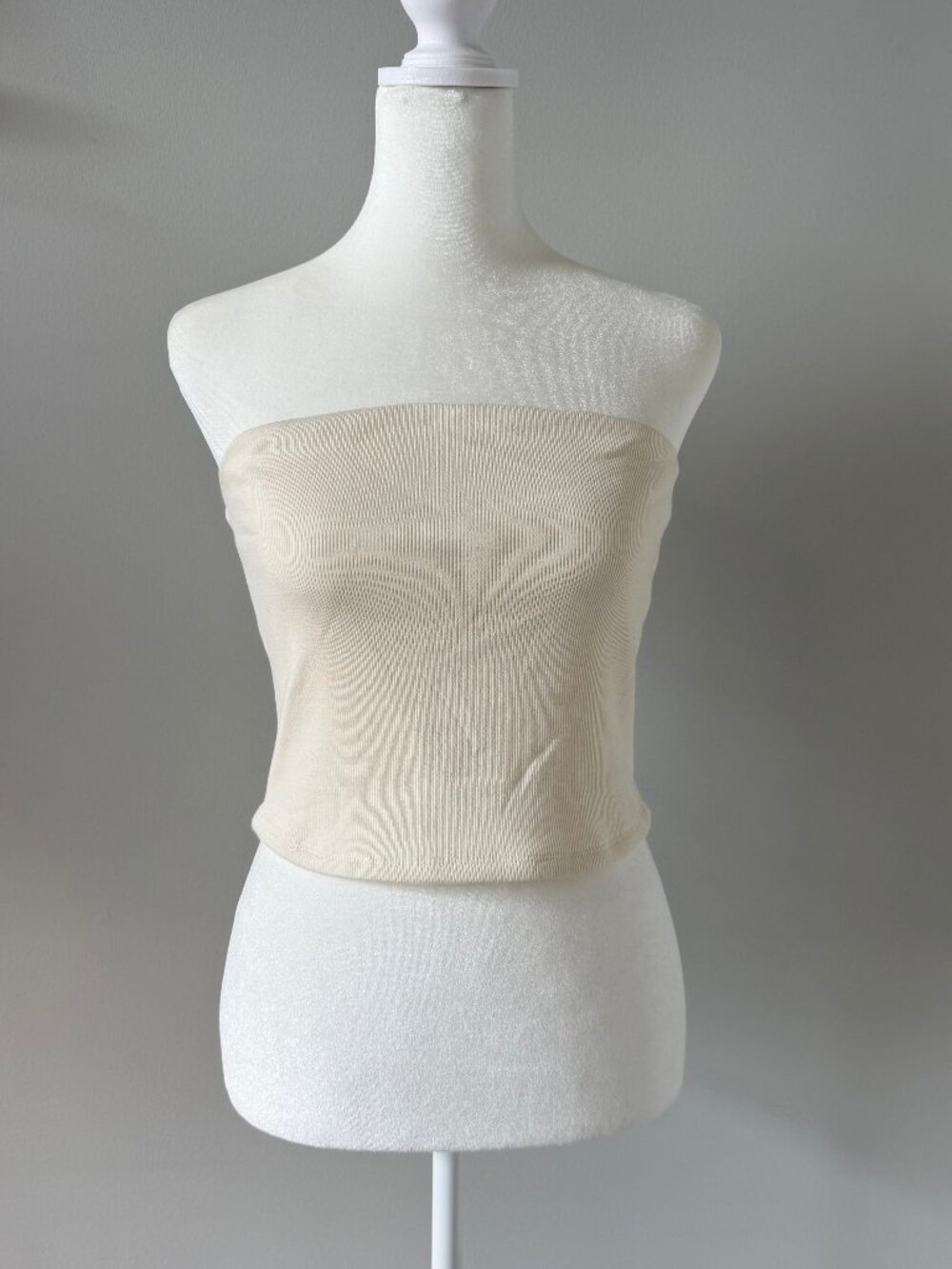 Pink Rose Cream Ribbed Tube Top - Picture 1 of 5